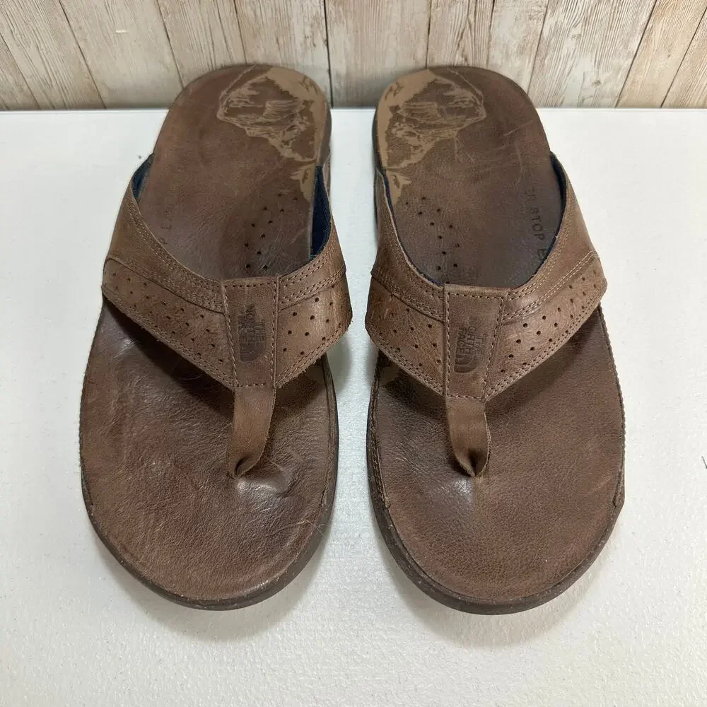 The North Face Bridgeton Flip Flop Mens Size‎ 13 Brown Leather Slip On stamped